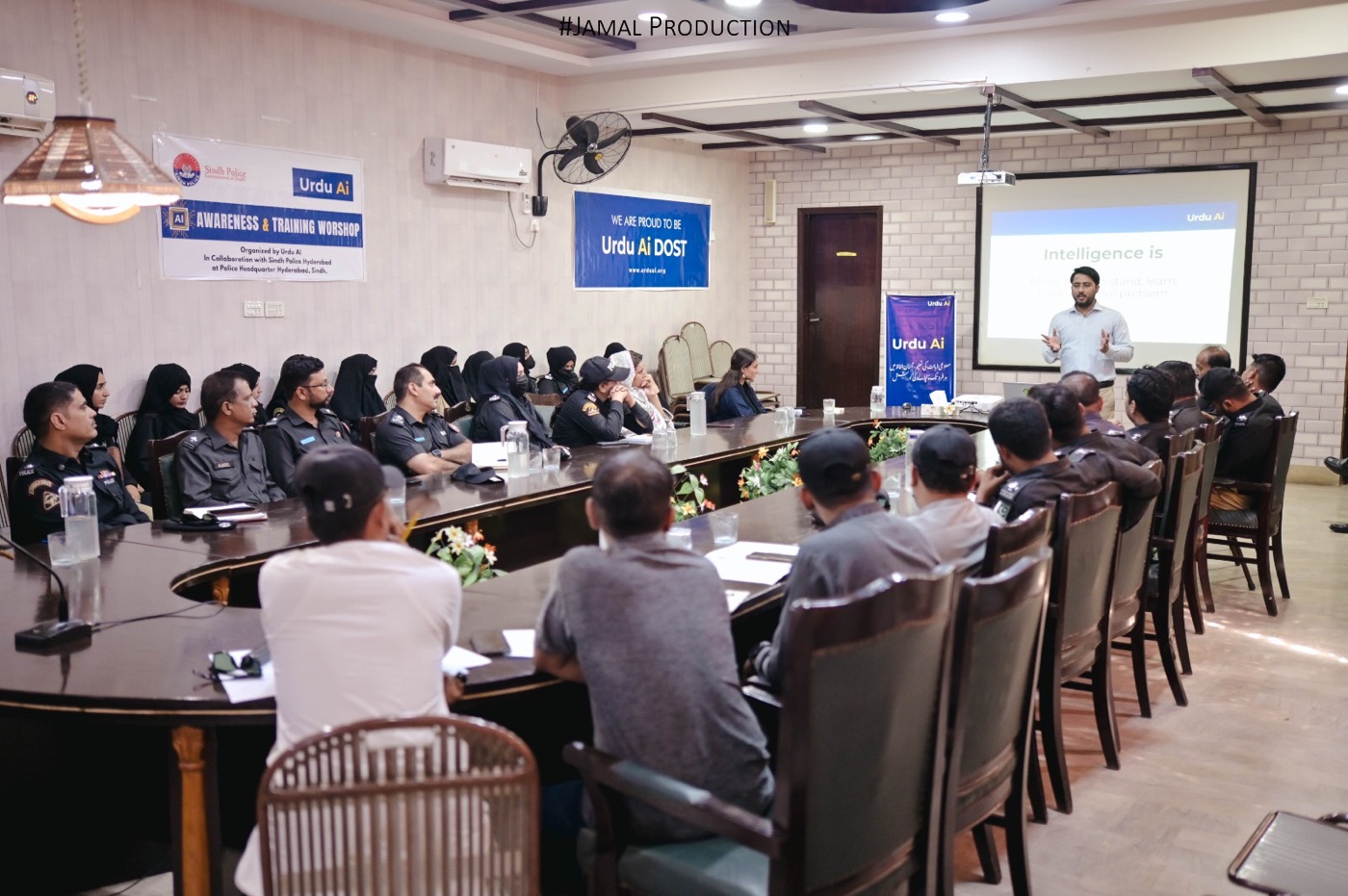Urdu Ai Dost Saif Ali leading an AI awareness and training workshop with Hyderabad Police officers